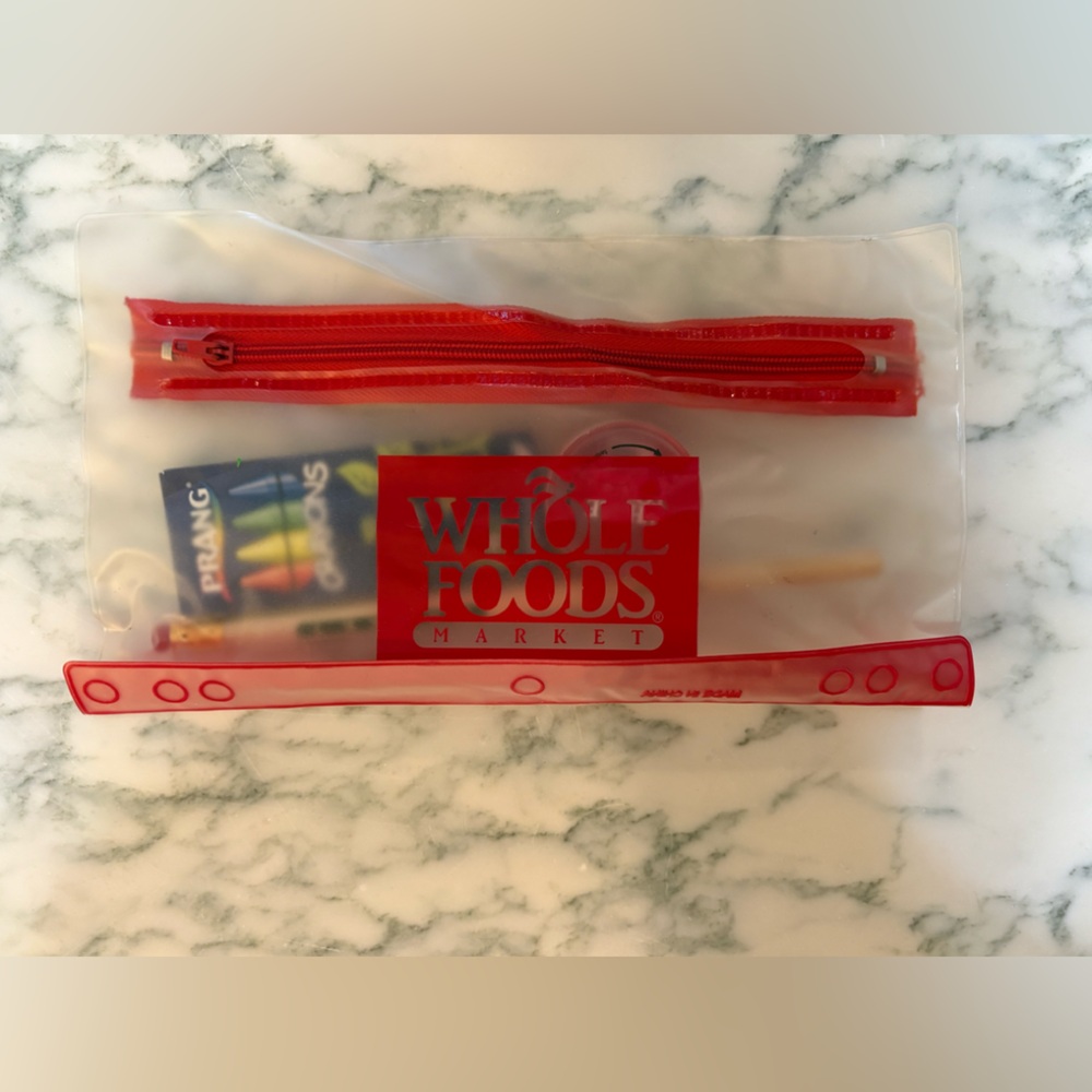 "New" - Whole Foods Market Pencil Pouch with Pencil, Sharpener and Prang Crayons